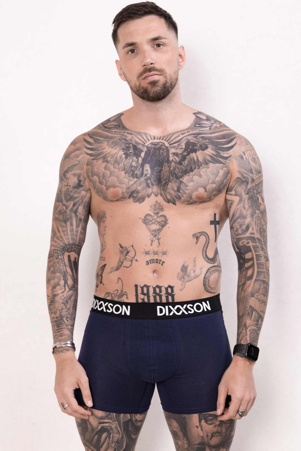 DIXXSON Basic Boxershorts Unterwäsche für Herren 6er Pack - navy dunkelblau - Model Vorderseite