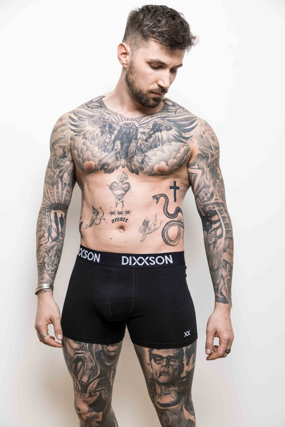 DIXXSON Basic Boxershorts Unterwäsche für Herren 6er Pack - schwarz - Model Vorderseite
