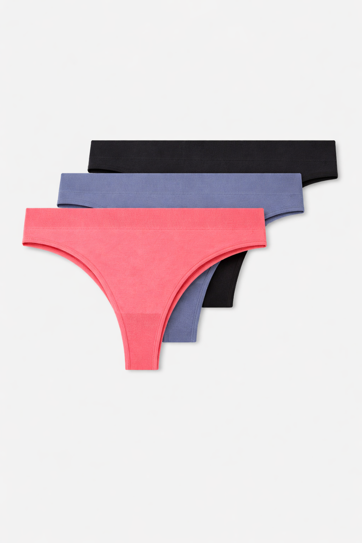 COMFY | TANGA DAMEN 3er PACK | BLACK-BLUEGREY-CORAL