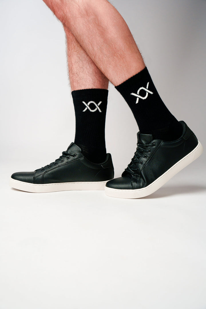 DIXXSON Crew Tennis Socken - schwarz - Unisex für Damen und Herren - Bio-Baumwolle